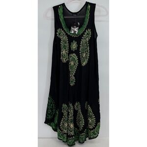 S.R. Fashions Women Paisley Embroidered Viscose Sleeveless Dress Black Sz OS NEW